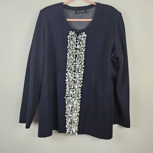 MISOOK Plus Sweater Jacket Cardigan Navy Sequins 2X